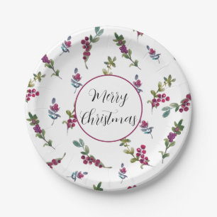 Christmas Watercolor Winter Berries Paper Plate