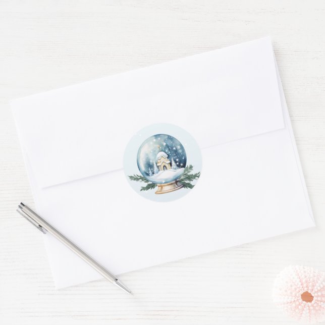 Christmas Watercolor Winter First Birthday Party Classic Round Sticker (Envelope)