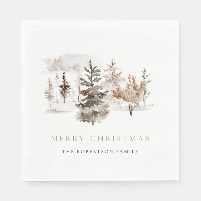 Christmas Watercolor Winter Landscape Napkin (Front)