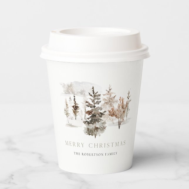 Christmas Watercolor Winter Landscape Paper Cups (Back)