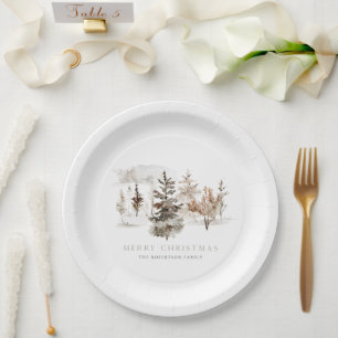 Christmas Watercolor Winter Landscape Paper Plate