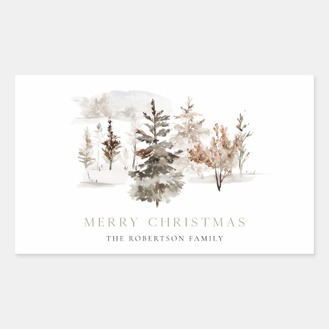 Christmas Watercolor Winter Landscape Sticker (Front)