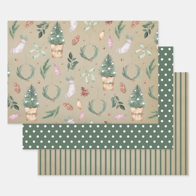Christmas Watercolor Wrapping Paper Sheet Set (Set)