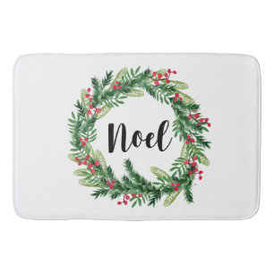 Christmas watercolor wreath bath mat