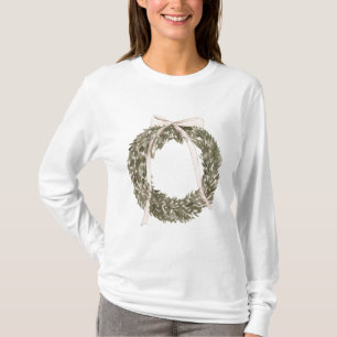 Christmas watercolor wreath bow T-Shirt