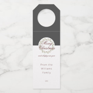 Christmas watercolor wreath Charcoal black white Bottle Tag