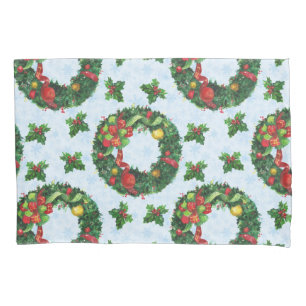 Christmas watercolor Wreath Holiday Pillowcase