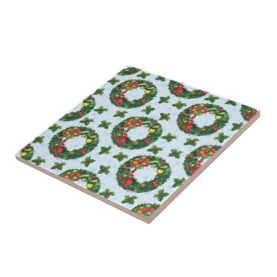Christmas watercolor Wreath Holiday Tile