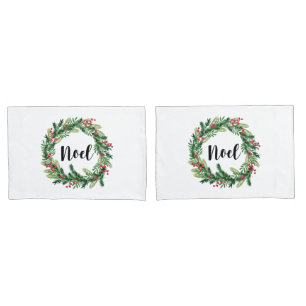 Christmas watercolor wreath pillowcase