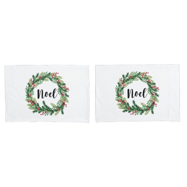 Christmas watercolor wreath pillowcase (Front-Set)