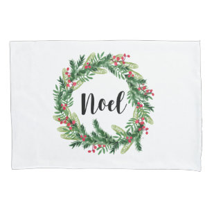 Christmas watercolor wreath pillowcase