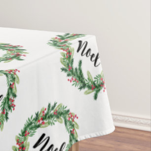 Christmas watercolor wreath tablecloth