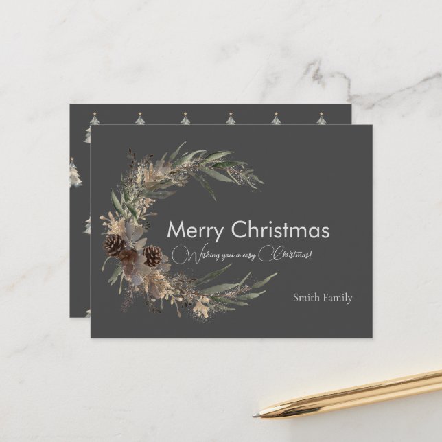 Christmas watercolour black Postcard (Front/Back In Situ)