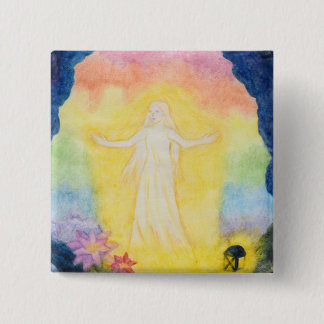 Christmas watercolour painting angel and rainbow 2 inch square button