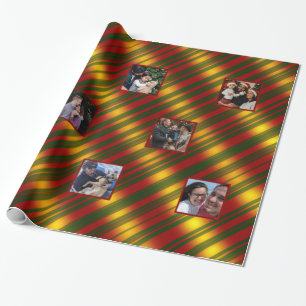 Christmas Wavy Pattern Gold & Red & Green 8 Photos Wrapping Paper