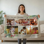 Christmas WE LOVE YOU GRANDMA Rustic Photo Collage Fleece Blanket<br><div class="desc">This modern rustic photo collage fleece blanket shines with your 6 favourite photos surrounded by seasonal watercolor illustrations including mistletoe, pine, and holly berries. Elegant script reads WE LOVE YOU GRANDMA, and is easily customized with your family names. While the illustrations are red and green, this blanket is the rustic...</div>