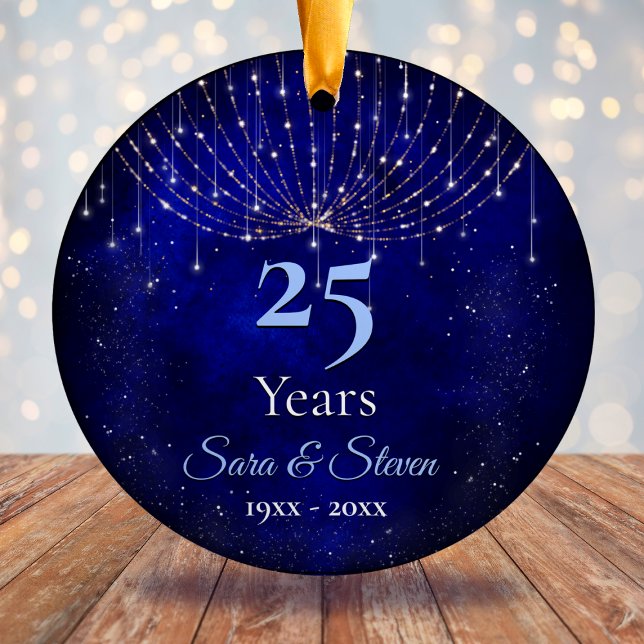 Christmas wedding anniversary blue silver glitter  ceramic ornament (Creator Uploaded)