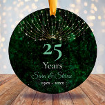 Christmas wedding anniversary green silver glitter ceramic ornament<br><div class="desc">A cool girly Chic green silver faux glitter Christmas Wedding anniversary Ceramic ornament. Sparkly , stylish and elegant beautiful inexpensive gift for couples celebrating their marriage. It’s an elegant wedding anniversary keepsake that can be personalized with your special anniversary information. Ps:there’s no real glitter or raised part, it’s a beautiful...</div>