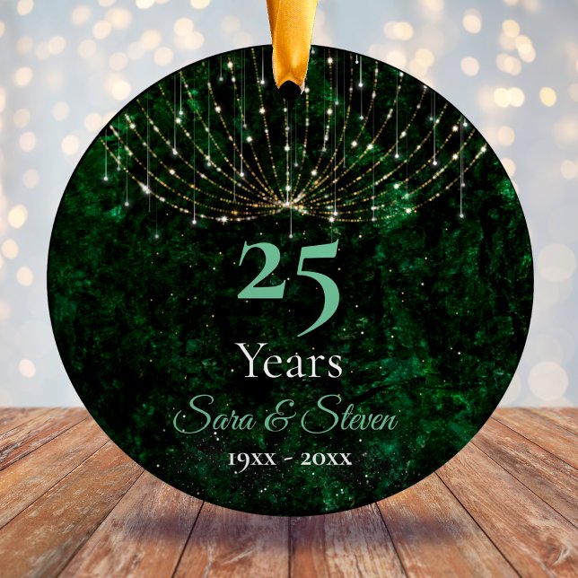 Christmas wedding anniversary green silver glitter ceramic ornament (Creator Uploaded)