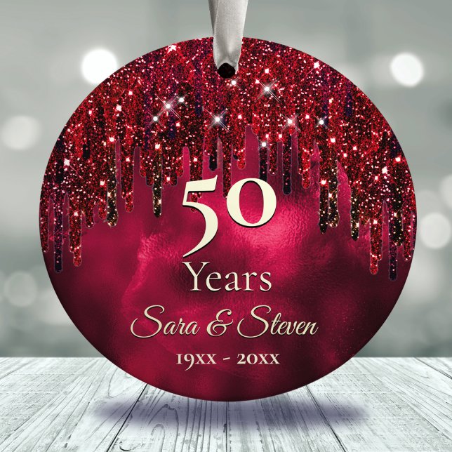 Christmas wedding anniversary red green glitter ceramic ornament (Creator Uploaded)