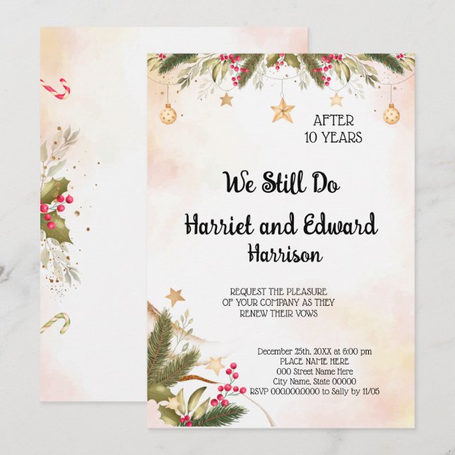 Christmas Wedding Anniversary Renewal Vows Invitat Invitation (Front/Back)