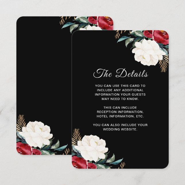 Christmas Wedding Black Floral Guest Information E Enclosure Card (Front/Back)