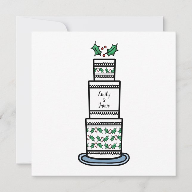 Christmas Wedding Cake Illustration  Invitation (Front)