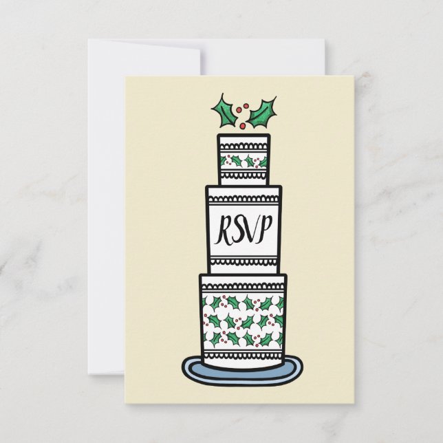 Christmas Wedding Cake Illustration RSVP Invitation (Front)