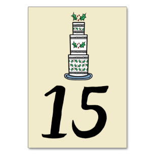 Christmas Wedding Cake Illustration Table Number