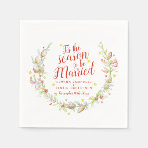 Christmas wedding cones berries star watercolor napkin