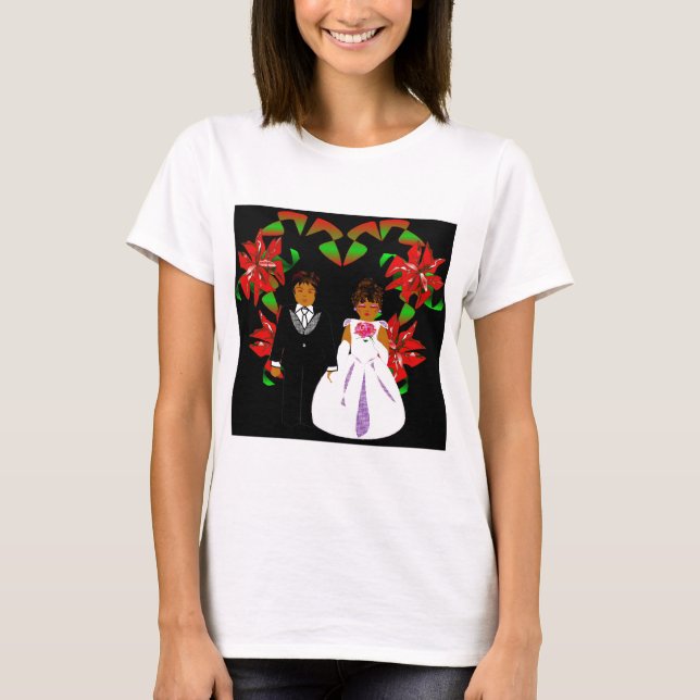 Christmas Wedding Couple Heart Wreath I T-Shirt (Front)