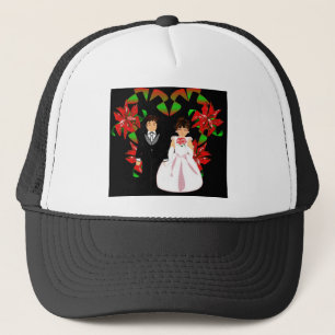 Christmas Wedding Couple In Black Heart Wreath I Trucker Hat