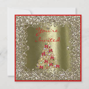 CHRISTMAS WEDDING CRYSTAL Gold Sparkle Invitation