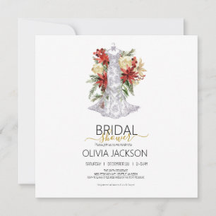 Christmas Wedding Dress Bridal Shower Invitation