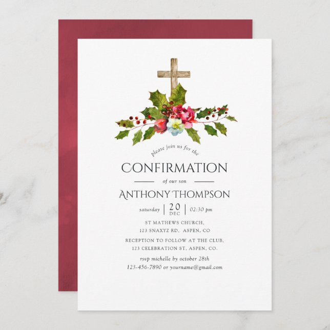 Christmas Wedding Floral Confirmation Invitation (Front/Back)