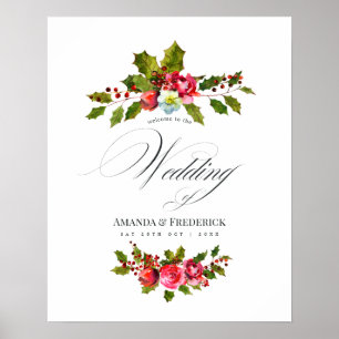 Christmas Wedding Floral Holly Watercolor Welcome Poster