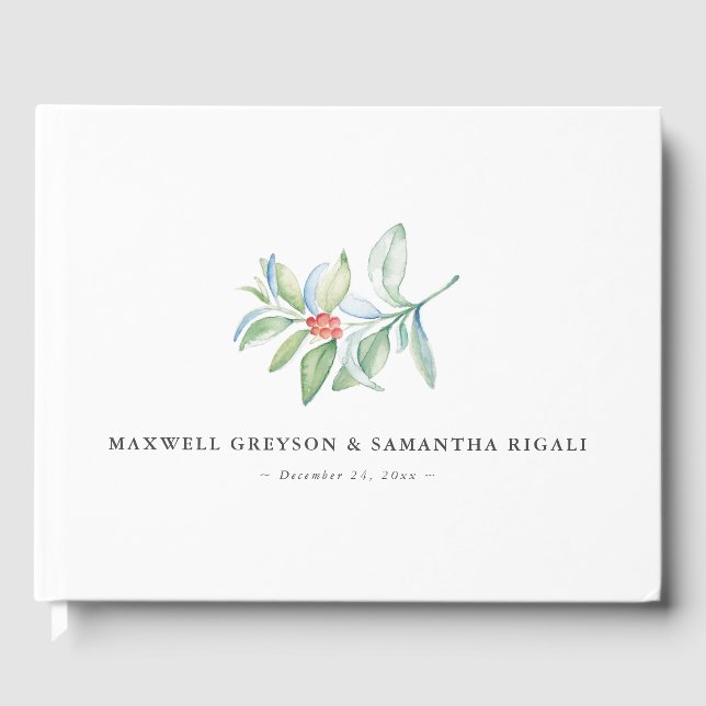 Christmas Wedding Guest Book Watercolor Botanical (Front)