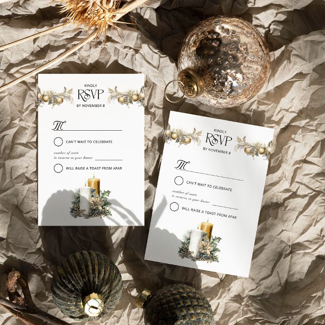 Christmas Wedding Holly Candles and Ornaments RSVP Card (RSVP Card from the Holly Bells Wedding Collection by Darling & May)