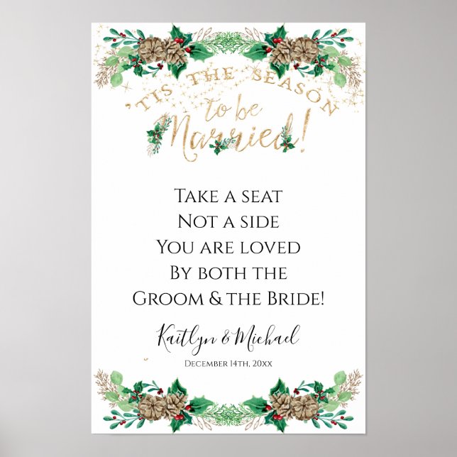 Christmas Wedding Holly Gold Foliage Seat not Side Poster (Front)