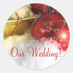 Christmas Wedding Invitation Seal_Our Wedding! Classic Round Sticker