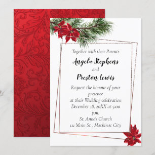 Christmas Wedding Invitation with Poinsettia