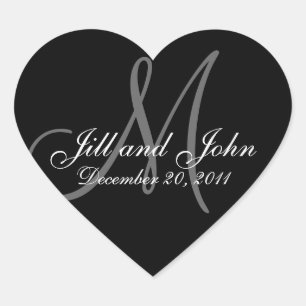 Christmas Wedding Monogram Sticker Heart Shaped