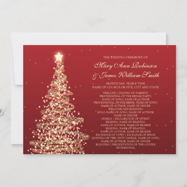 Christmas Wedding Program Red Gold (Front)