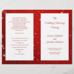 Christmas Wedding Program Red Twinkling Stars<br><div class="desc">Christmas, holiday, wedding program template with text templates for a catholic church ceremony. Red twinkling stars background with white panels that hold the red text templates. This creates a layered appearance on both sides of the paper. Modern, handwritten font is used for title, names, and message on the back, with...</div>