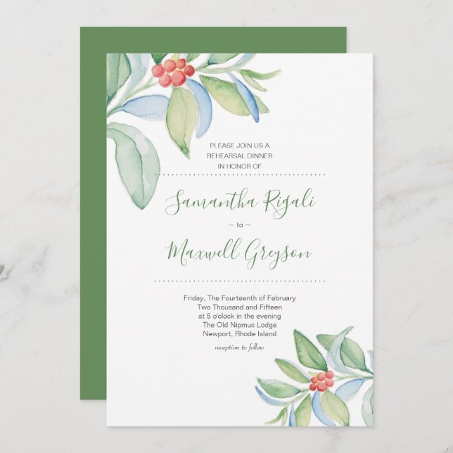 Christmas Wedding Rehearsal Dinner Invitation (Front/Back)