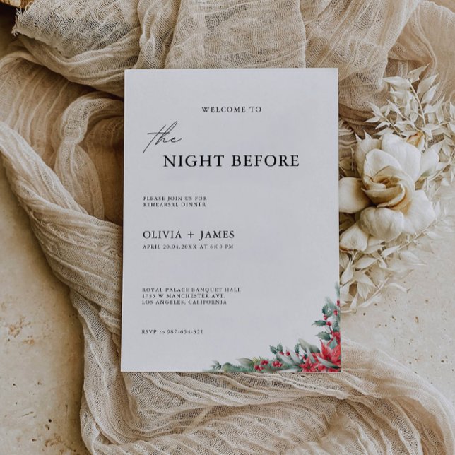 Christmas Wedding Rehearsal Dinner Sign Night,  Invitation (Christmas Wedding Rehearsal Dinner Sign Night, Invitation)
