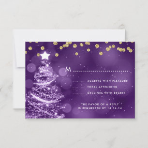Christmas Wedding RSVP Sparkle Tree Gold Purple Card