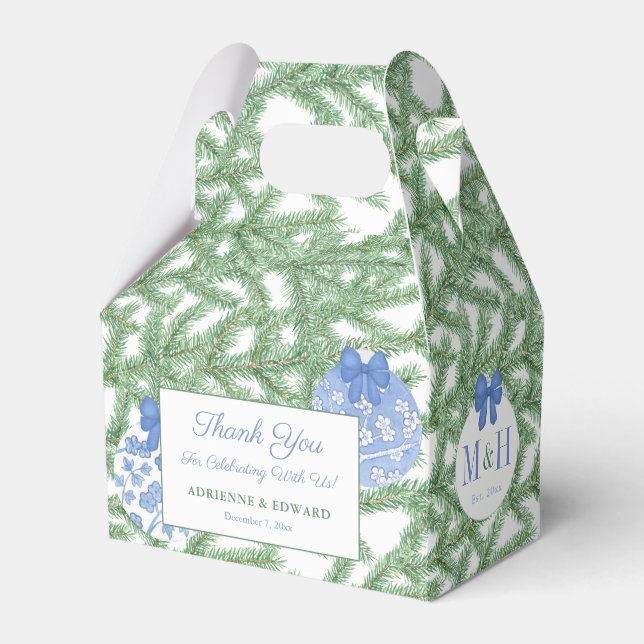 Christmas Wedding Shower Elegant Blue White Bauble Favor Box (Front Side)