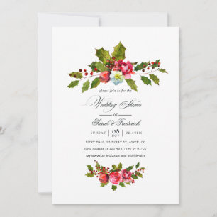 Christmas Wedding Shower Floral Holly Invitation