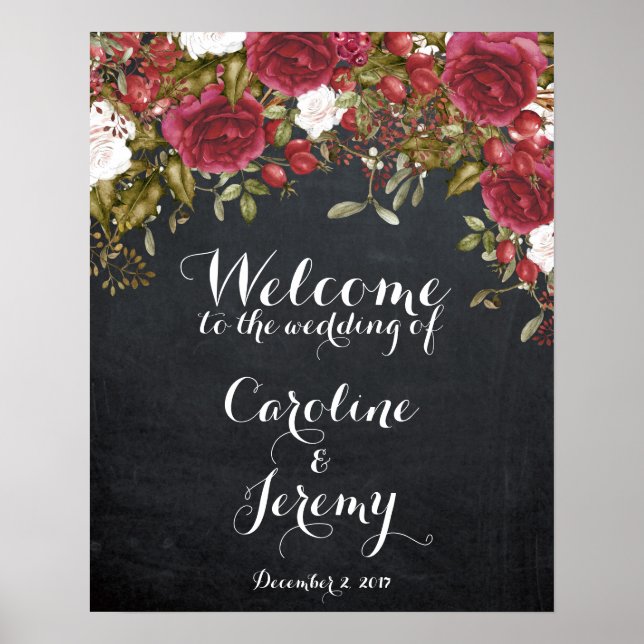 Christmas wedding sign red welcome chalkboard (Front)